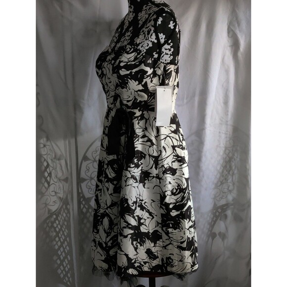 NW Collections Party Dress Spaghetti Strap Lined Black/Ivory Size 12 - Picture 2 of 12